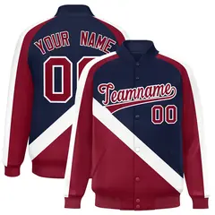 Navy Crimson Raglan Varsity Full-Snap Letterman Baseball Jacket 1