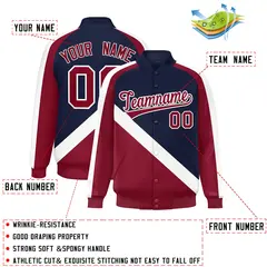 Navy Crimson Raglan Varsity Full-Snap Letterman Baseball Jacket 2