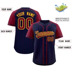 Navy Crimson Stripe Raglan Sleeves Fashion Baseball Jersey 2