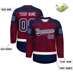 Navy Crimson White Cashew Flower Graffiti V-Neck Hockey Jersey 2
