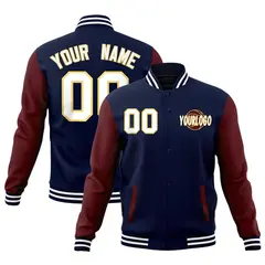 Navy Crimson White Raglan Sleeve Cotton Letterman Jacket 1