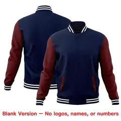 Navy Crimson White Raglan Sleeve Cotton Letterman Jacket 6