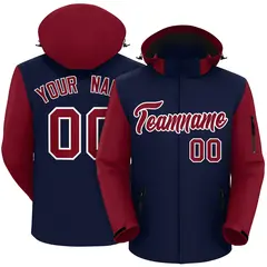 Navy Crimson-White Raglan Sleeves Waterproof Jacket 1