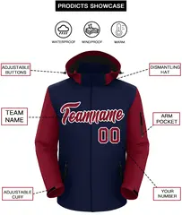 Navy Crimson-White Raglan Sleeves Waterproof Jacket 2