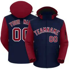 Navy Crimson-White Raglan Sleeves Waterproof Jacket 1