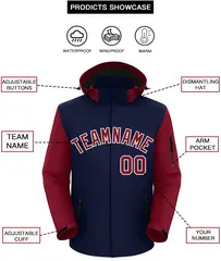 Navy Crimson-White Raglan Sleeves Waterproof Jacket 2