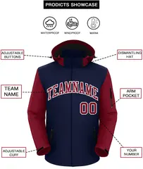 Navy Crimson-White Raglan Sleeves Waterproof Jacket 2