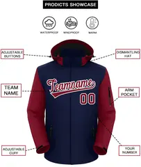 Navy Crimson-White Raglan Sleeves Waterproof Jacket 2