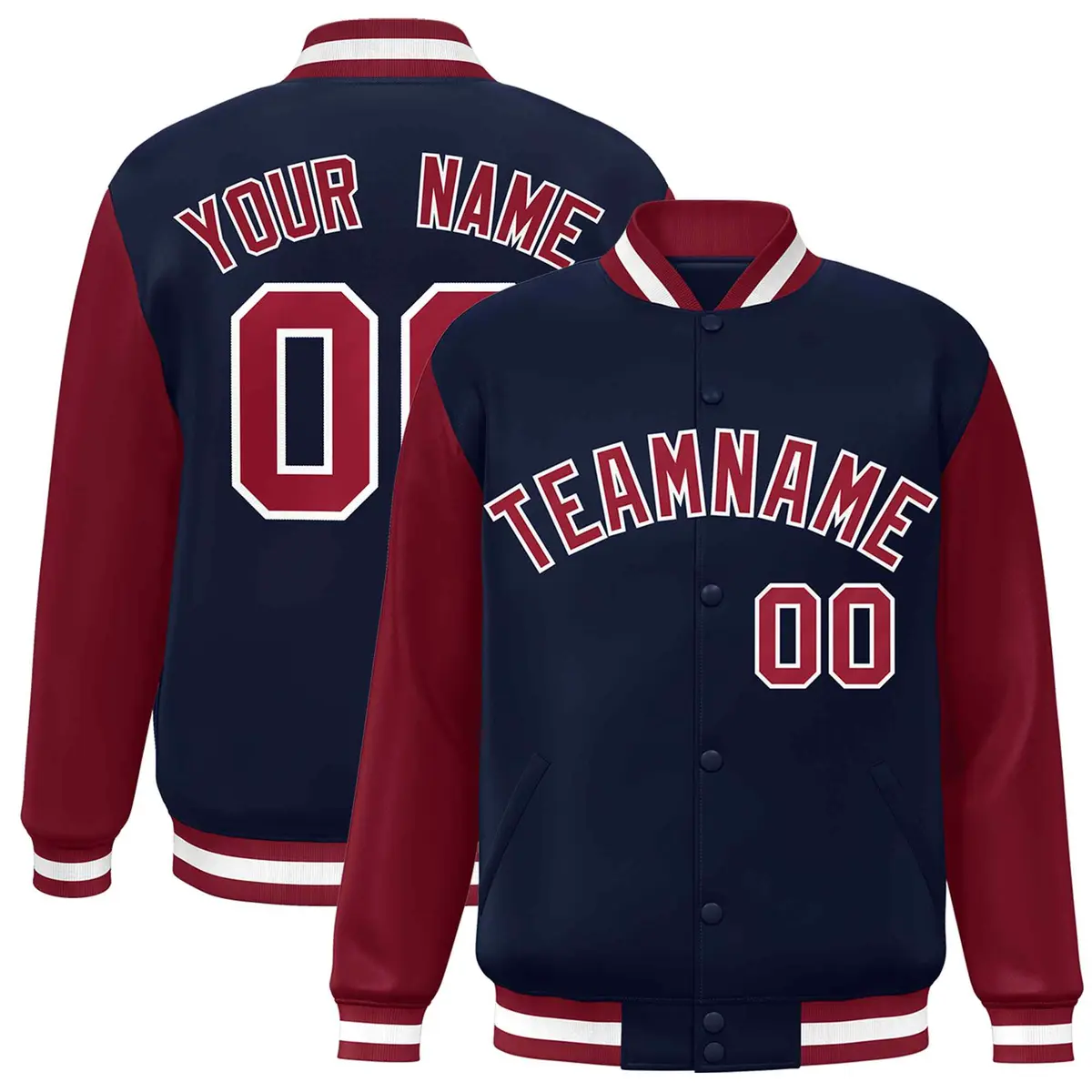 Navy Crimson-White Raglan Varsity Full-Snap Letterman Jacket