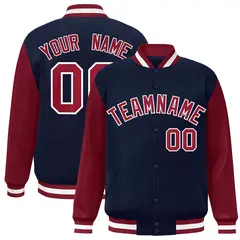 Navy Crimson-White Raglan Varsity Full-Snap Letterman Jacket 1