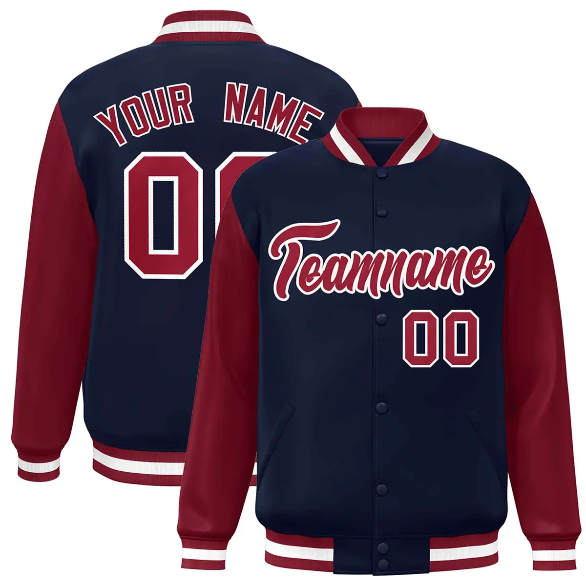 Navy Crimson-White Raglan Varsity Full-Snap Letterman Jacket