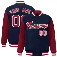 Navy Crimson-White Raglan Varsity Full-Snap Letterman Jacket 1