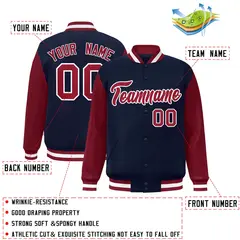 Navy Crimson-White Raglan Varsity Full-Snap Letterman Jacket 2