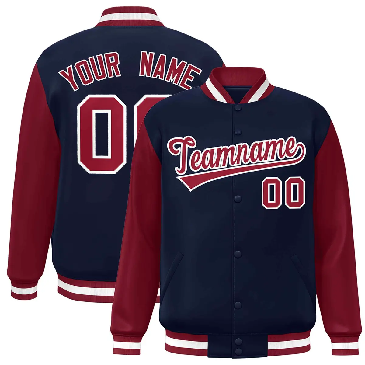 Navy Crimson-White Raglan Varsity Full-Snap Letterman Jacket