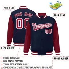 Navy Crimson-White Raglan Varsity Full-Snap Letterman Jacket 2