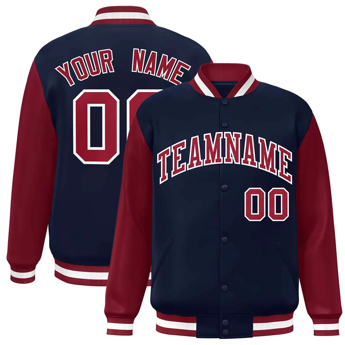 Navy Crimson-White Raglan Varsity Full-Snap Letterman Jacket