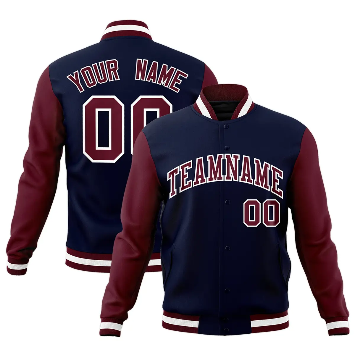 Navy Crimson-White Raglan Varsity Full-Snap Letterman Jacket