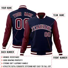 Navy Crimson-White Raglan Varsity Full-Snap Letterman Jacket 4