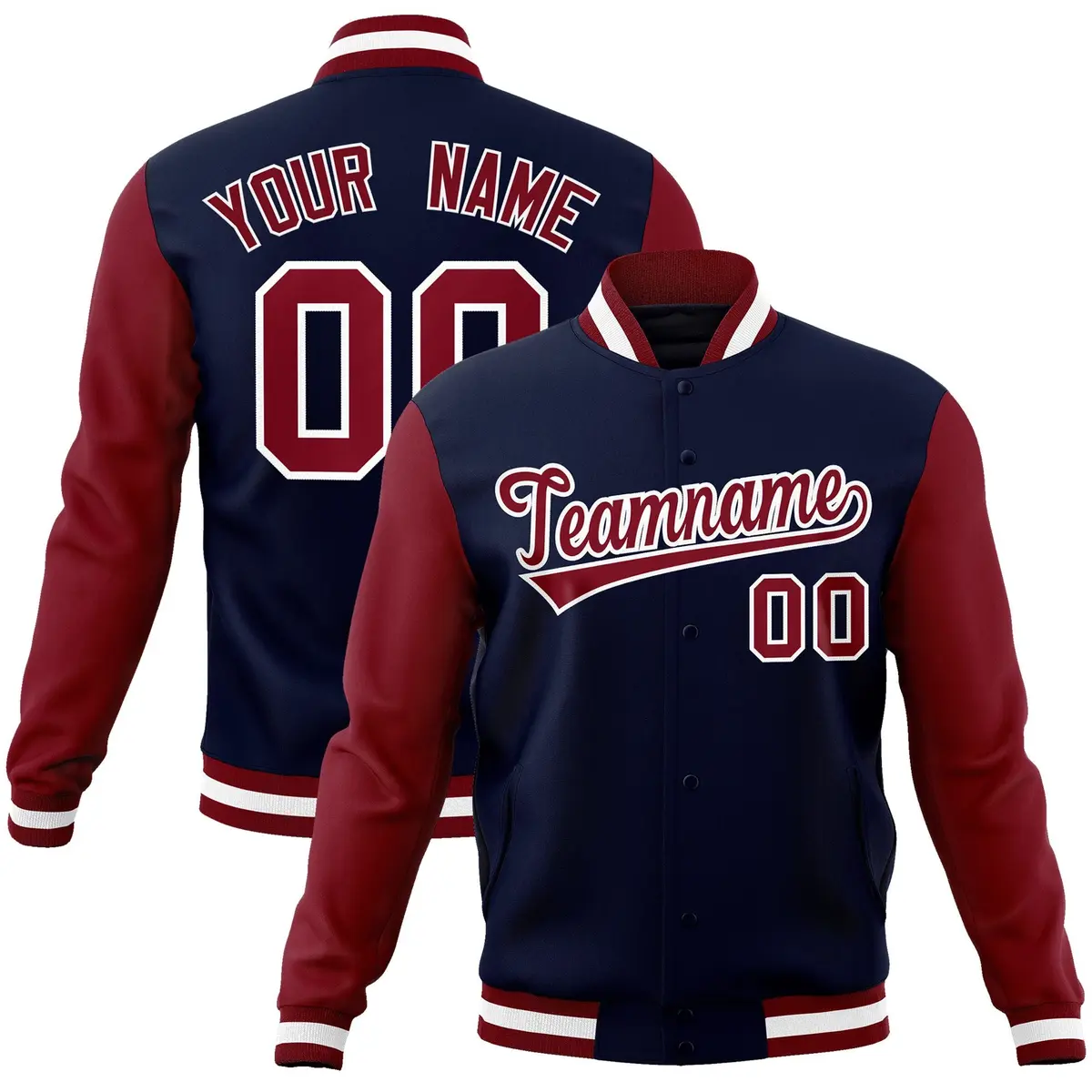 Navy Crimson-White Raglan Varsity Full-Snap Letterman Jacket