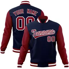 Navy Crimson-White Raglan Varsity Full-Snap Letterman Jacket 1