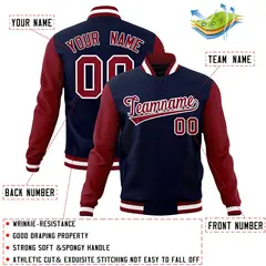 Navy Crimson-White Raglan Varsity Full-Snap Letterman Jacket 4