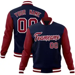 Navy Crimson-White Raglan Varsity Full-Snap Letterman Jacket 1