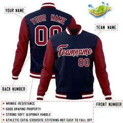 Navy Crimson-White Raglan Varsity Full-Snap Letterman Jacket 4
