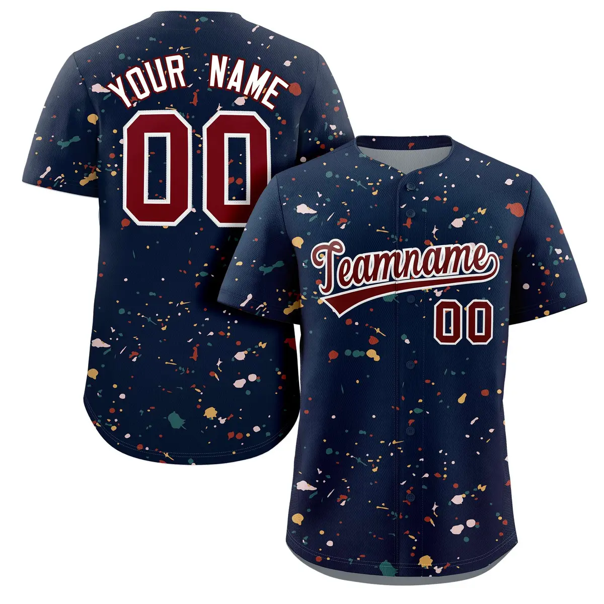 Navy Crimson-White Splash Graffiti Striped Baseball Jersey