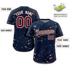 Navy Crimson-White Splash Graffiti Striped Baseball Jersey 2