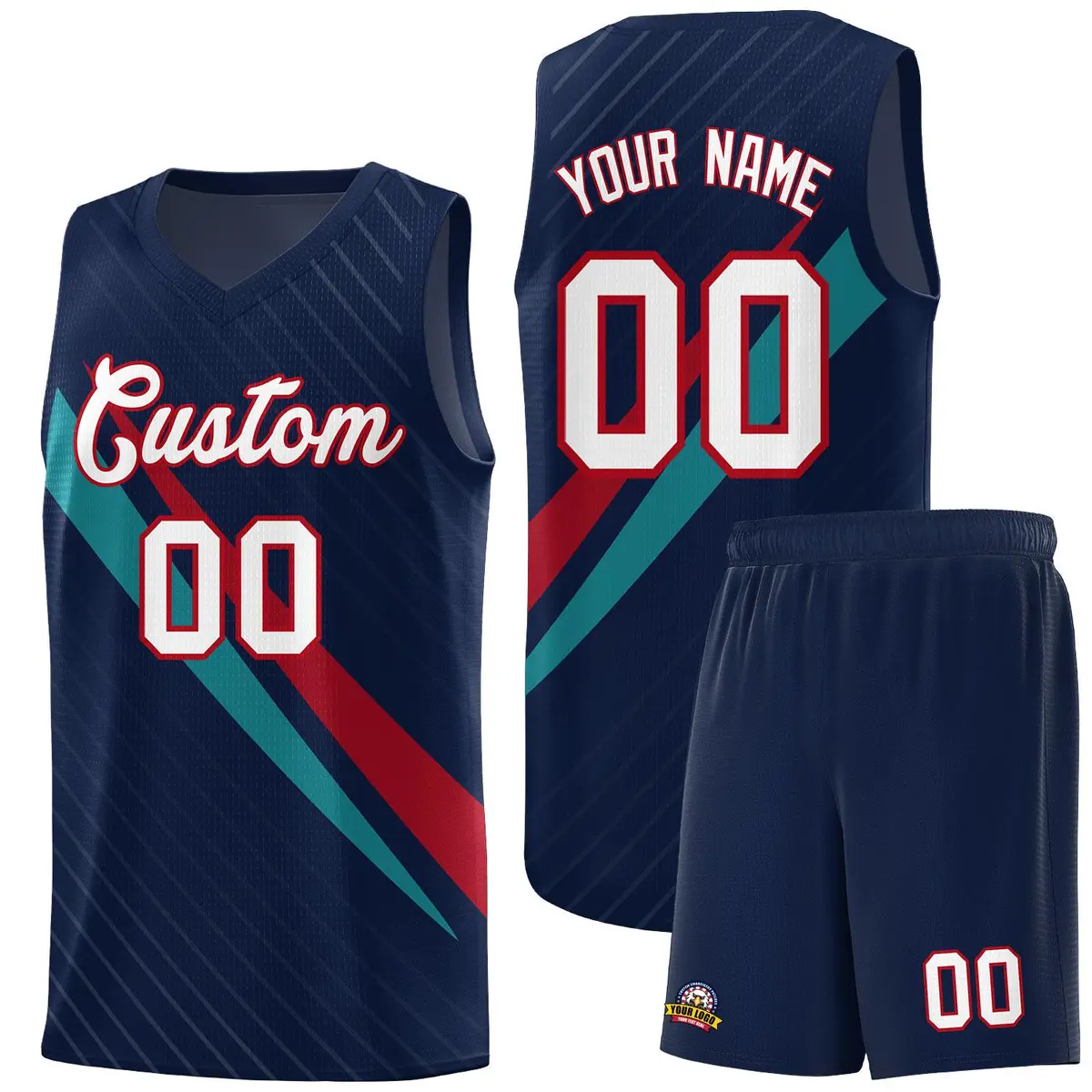 Navy Diagonal Pinstripe Color Block Basketball Jersey