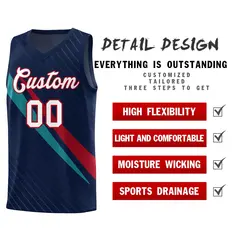 Navy Diagonal Pinstripe Color Block Basketball Jersey 2