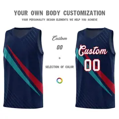 Navy Diagonal Pinstripe Color Block Basketball Jersey 3