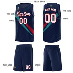 Navy Diagonal Pinstripe Color Block Basketball Jersey 5