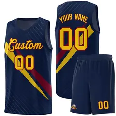 Navy Diagonal Pinstripe Color Block Basketball Jersey 1