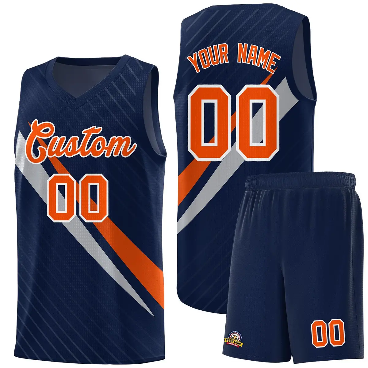Navy Diagonal Pinstripe Color Block Basketball Jersey