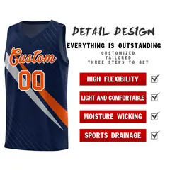 Navy Diagonal Pinstripe Color Block Basketball Jersey 2