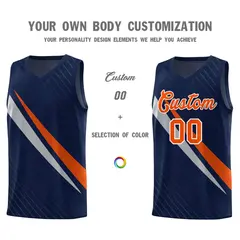 Navy Diagonal Pinstripe Color Block Basketball Jersey 3