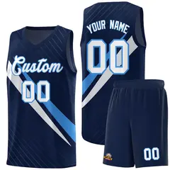 Navy Diagonal Pinstripe Color Block Basketball Jersey 1