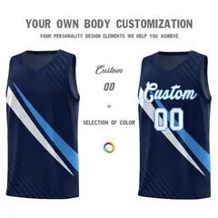 Navy Diagonal Pinstripe Color Block Basketball Jersey 3