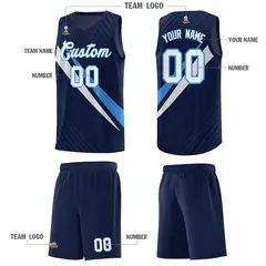 Navy Diagonal Pinstripe Color Block Basketball Jersey 5