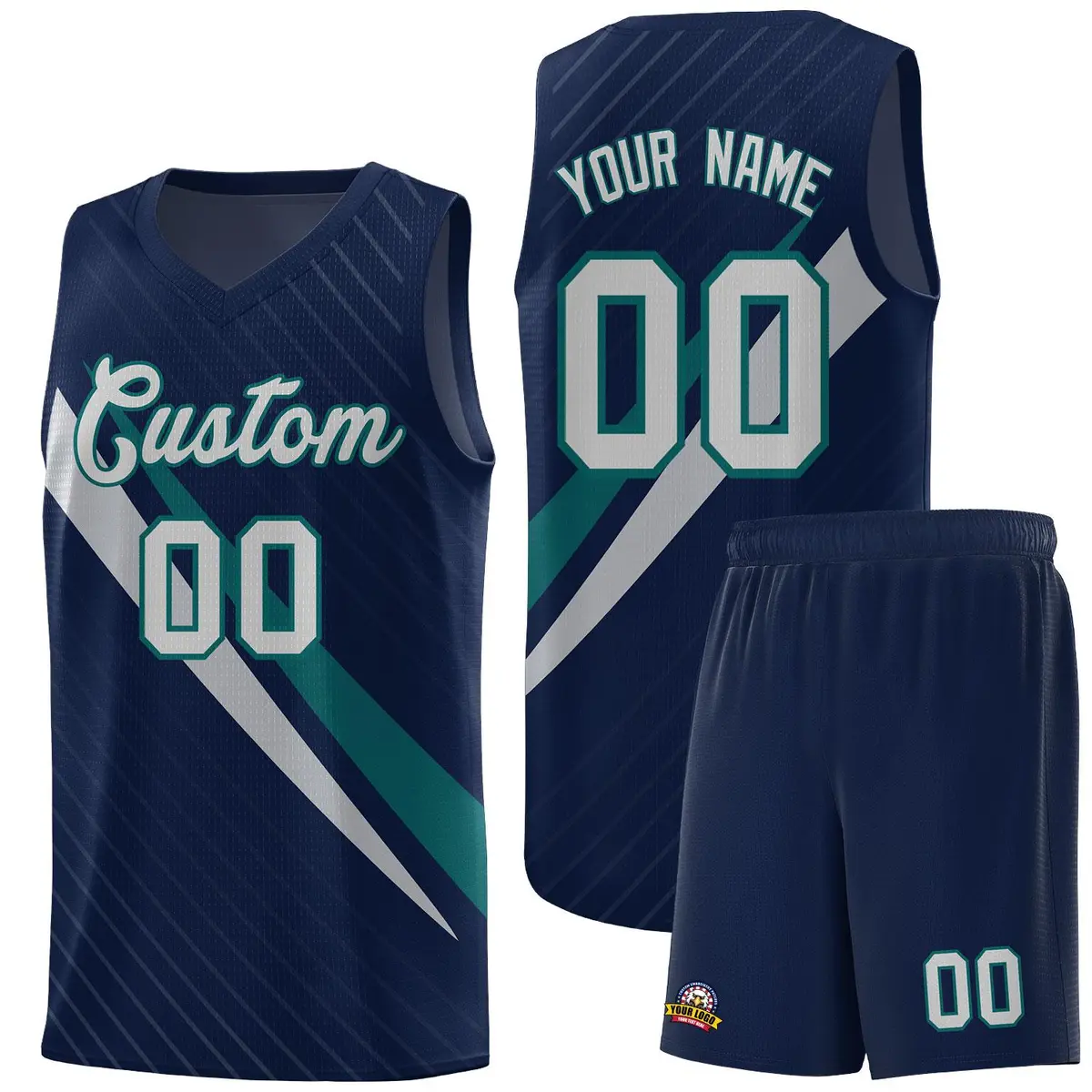 Navy Diagonal Pinstripe Color Block Basketball Jersey