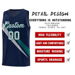 Navy Diagonal Pinstripe Color Block Basketball Jersey 2