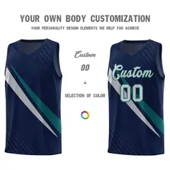 Navy Diagonal Pinstripe Color Block Basketball Jersey 3