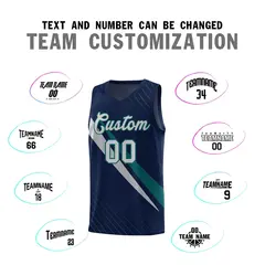 Navy Diagonal Pinstripe Color Block Basketball Jersey 4