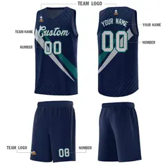 Navy Diagonal Pinstripe Color Block Basketball Jersey 5