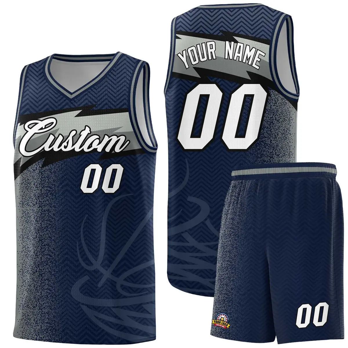 Navy Dot Scatter Graffiti Pattern Basketball Jersey