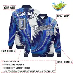 Navy Feather Fluid Pattern Full-Snap Varsity Letterman Jacket 2