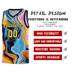 Navy Fluid Painting Pattern Basketball Jersey 2