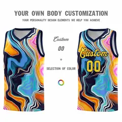 Navy Fluid Painting Pattern Basketball Jersey 3
