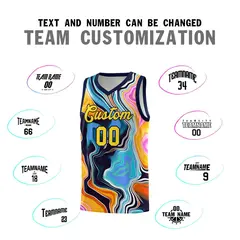 Navy Fluid Painting Pattern Basketball Jersey 4